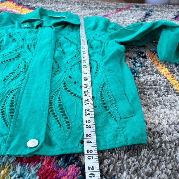 Chico’s green eyelet linen lightweight 3/4 sleeve zip up jacket - Picture 14 of 14